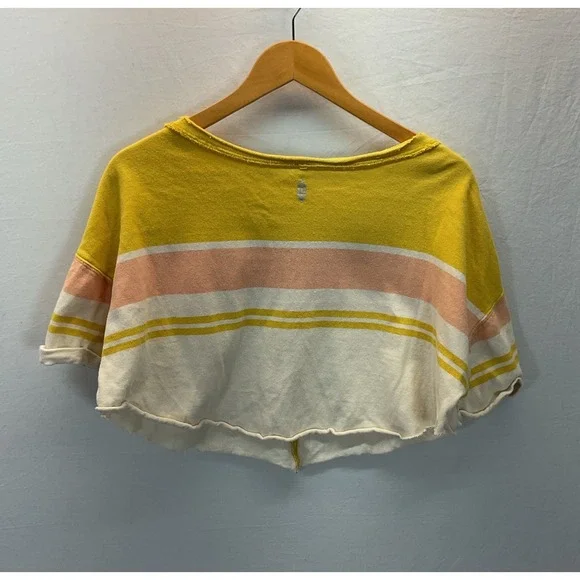 Free‎ People Movement FP Sweatshirt Women S Striped Cropped Raw Hem Boxy Casual - Picture 2 of 7